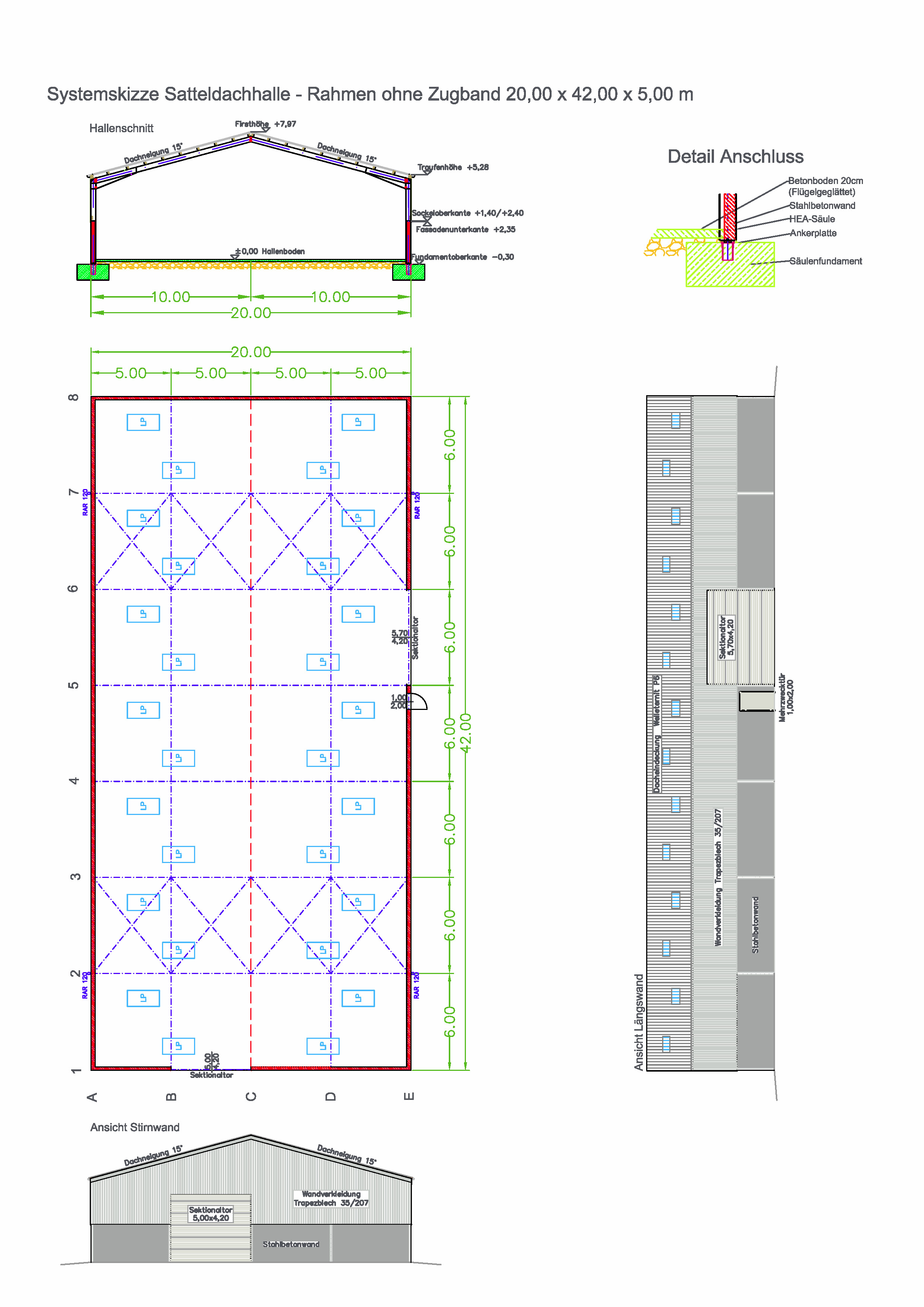 Brantner Hallenbau Systemhalle mit 20 m Spannweite und Rahmenkonstruktion