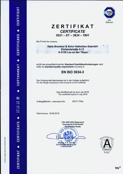 Brantner Hallenbau Qualitätsanforderung EN ISO 3834-3