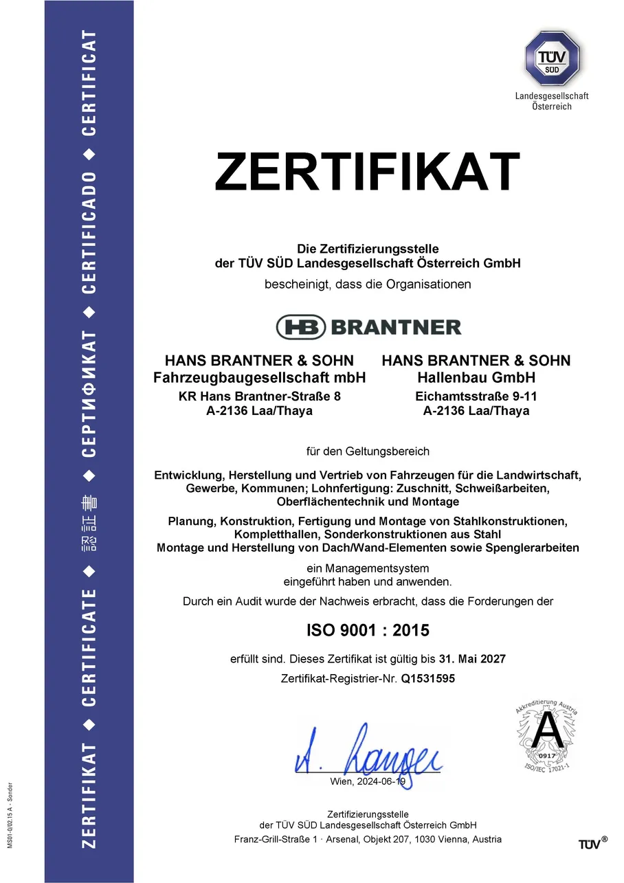 Zertifizierung ISO 9001 : 2015